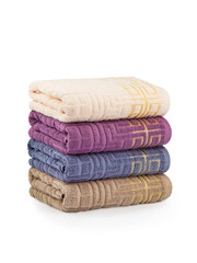 multi-colored Terry cotton bath towels, isolate on a white background