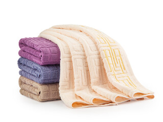 multi-colored Terry cotton bath towels, isolate on a white background