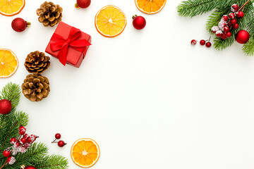 Christmas composition  on white background. Flat lay