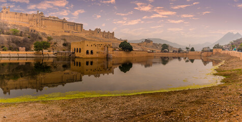 A view along Maotha lake in Jaipur, Rajasthan, India