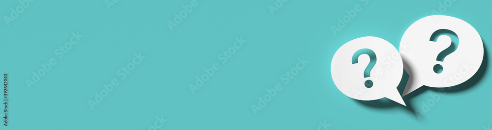 Aufkleber question mark in front of a red color wall background. business support concept - 3d rendering.