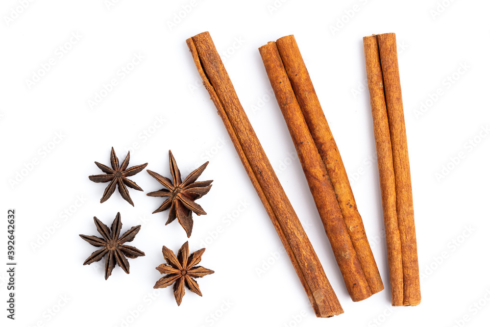 Wall mural anise star and cinnamon stick isolated on white background - Wall murals