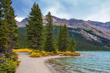 The lake surrounded by mountains