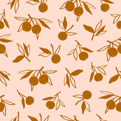 Seamless pattern with fruits and leaves. Vector illustration.