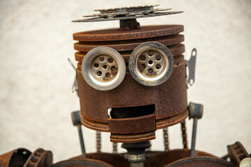Russia. Vyborg. 10.10.2020 Statue of a robot assembled from auto parts