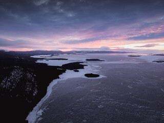 Northern landscape against the sunset sky