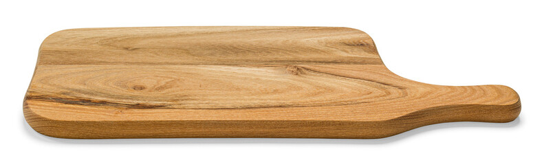 Cutting board made of natural wood, photo isolated from the background