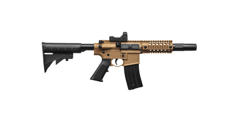Air rifle isolate on a white back. A copy of a real military carbine. Weapons for sports and...