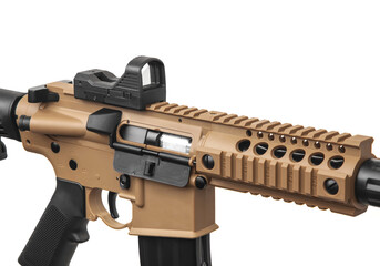 Air rifle isolate on a white back. A copy of a real military carbine. Weapons for sports and...