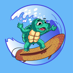 turtle surfing vector illustration