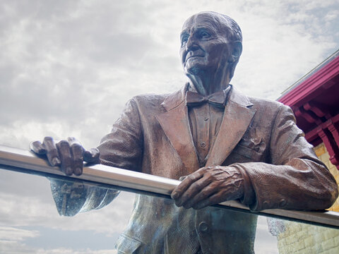 SAN SEBASTIAN, SPAIN-FEBRUARY 9, 2018: Monument to Vicente Zaragueta Laffitte Presedent of San Sebastian Aquarium in 1998-2015