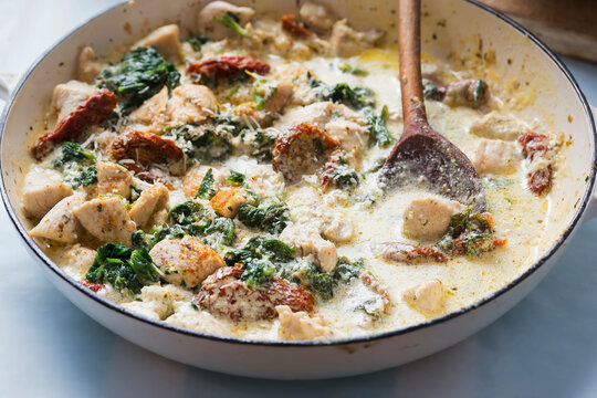 Creamy Tuscan chicken with sun dried tomatoes, spinach and parmesan