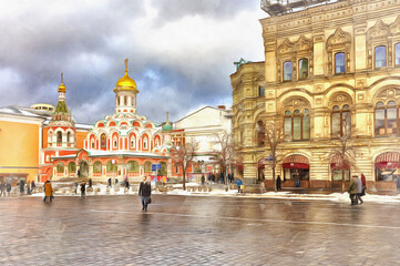 Obraz premium Beautiful view on Red square colorful painting looks like picture