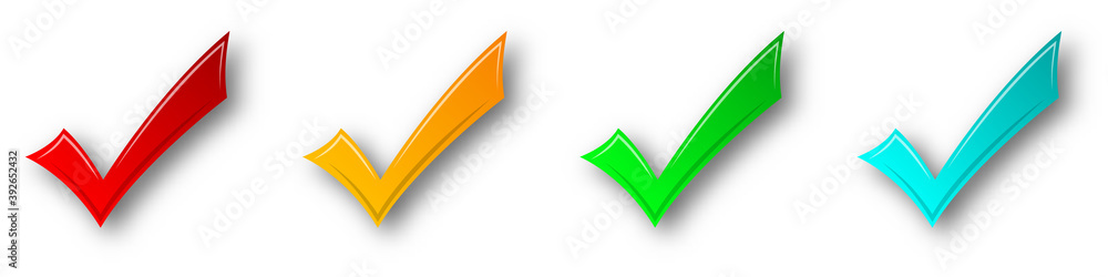 Aufkleber set of check marks. colorful check icons with shadow. vector illustration.