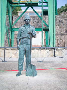CARDONA, SPAIN-JULY 25, 2020: Monument to the miner with a shovel.