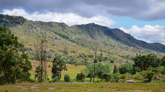 Mountains and green valley countryside landscape, Kingdom of Eswatini Swazi, Swaziland