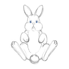 Vector Illustration of Adorable Bunny with Blue Eyes. Sketched Little Cute Rabbit. Monochrome Freehand Drawing. Kids Style Graphic. Stylized Cartoon Beautiful Leveret. Realistic Drawing. Animal Art