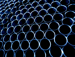 Abstract background of steel pipes stacked on a pallet