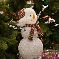 New year, fancy Christmas tree, snowman decoration