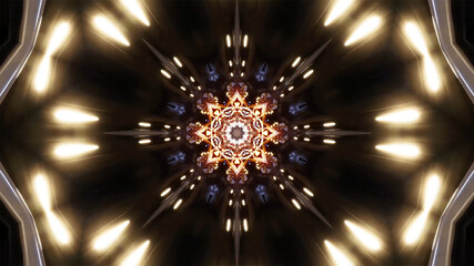 Bright Kaleidoscope visual with  abstract flame fractal. 