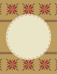 Seasonal Christmas frame raster background.Winter decorative border with knitted Norwegian pattern backdrop and place for text.Scandinavian ornament or Fair Isle Pattern for social media post banner