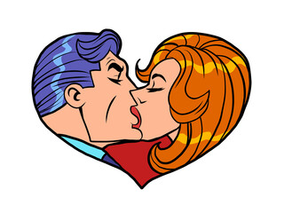 Heart Valentine silhouette. A man and a woman passionate kiss. Love and romance