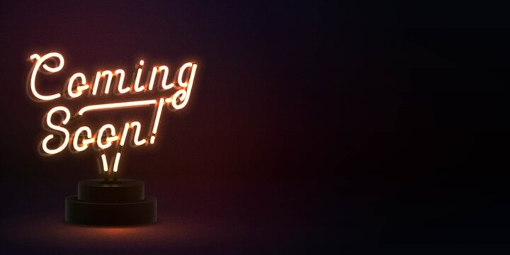 Vector realistic isolated neon sign of Coming Soon logo with copy space for template decoration and layout covering.