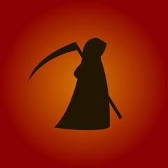 Black death with a scythe on a red background. Death in black in vector.