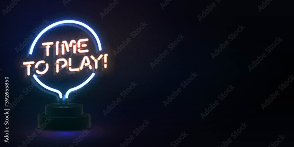 Wall mural vector realistic isolated neon sign of time to play logo for template decoration and covering . conc