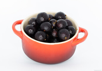 A pot of fresh jaboticabas. Jabuticaba is the native Brazilian grape tree. Species Plinia cauliflora. Fruit. Exotic.