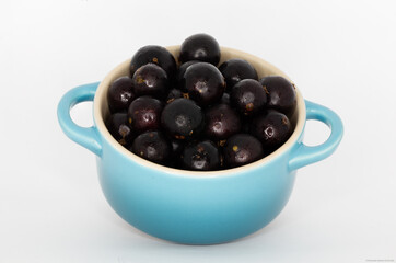 A pot of fresh jaboticabas. Jabuticaba is the native Brazilian grape tree. Species Plinia cauliflora. Fruit. Exotic.