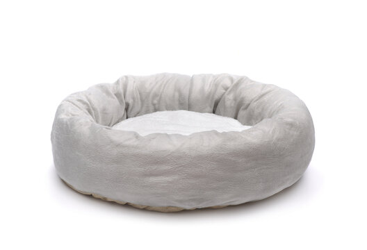 Grey round plush pet bed