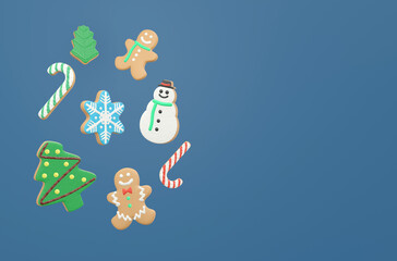 3d render christmas cookies and gingerbread for christmas celebration concept.