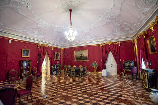 Lomonosov, Saint Petersburg. Russia - 22.02.2020: Interior of the Palace Oranienbaum. The big Menshikov Palace. Menshikovskiy Dvorets, the residence of knyaz Alexander Menshikov