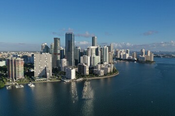 Fototapeta na wymiar Aerial view of City of Miami skyline on sunny autumn morning.