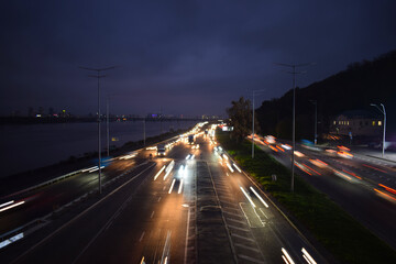 traffic on highway at night