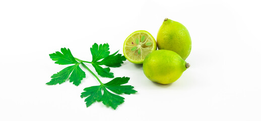 Several beautiful ripe limequats composition on white isolated background