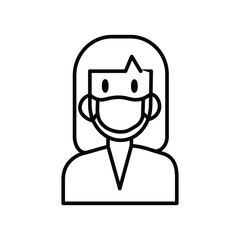 Lady wearing a face mask line icon
