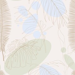 Trendy contemporary floral seamless pattern. Fashionable template with line palm leaves for your design.