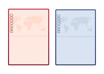 Blank open passport template. International passport with sample personal data page. Vector stock illustration.