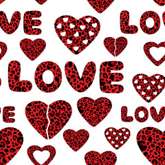 Naklejka na ściany i meble Seamless pattern valentine's day leopard heart vector illustration