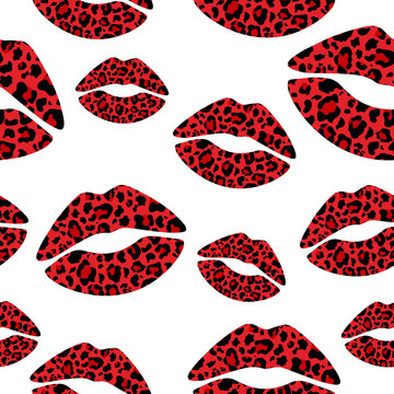 Seamless pattern valentine's day leopard lips vector illustration