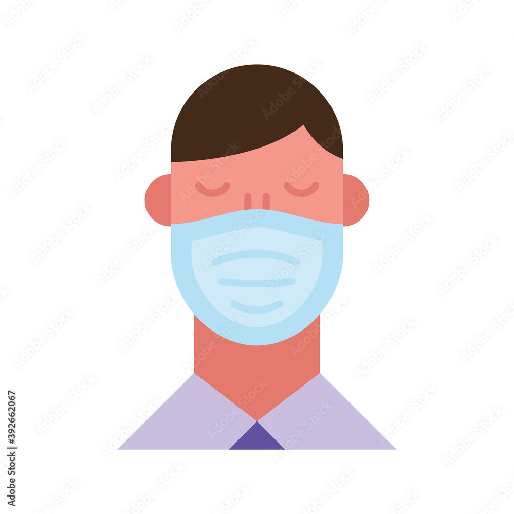 Poster man using face mask flat style icon
