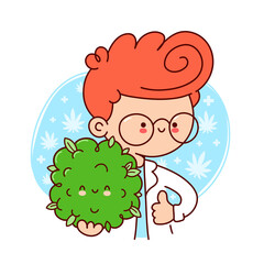 Cute happy doctor hold marijuana bud