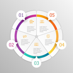 abstract circle infographics 5 steps for presentation or report