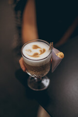 Champagne glass in girl hand 