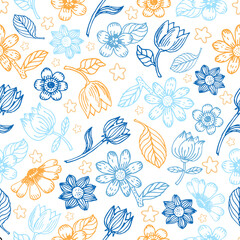 Fototapeta premium Vector flower colorfull line seamless pattern. Floral vector seamless pattern, vector background. Decorative seamless vector illustration, good for printing. Great for label, print, packaging, fabric.