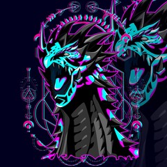 Dragon glitch angry vector cyberpunk