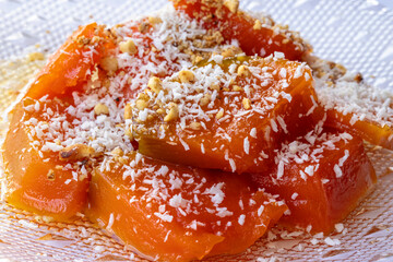 Pumpkin dessert with sugar, pecan