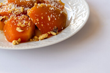 Pumpkin dessert with sugar, pecan